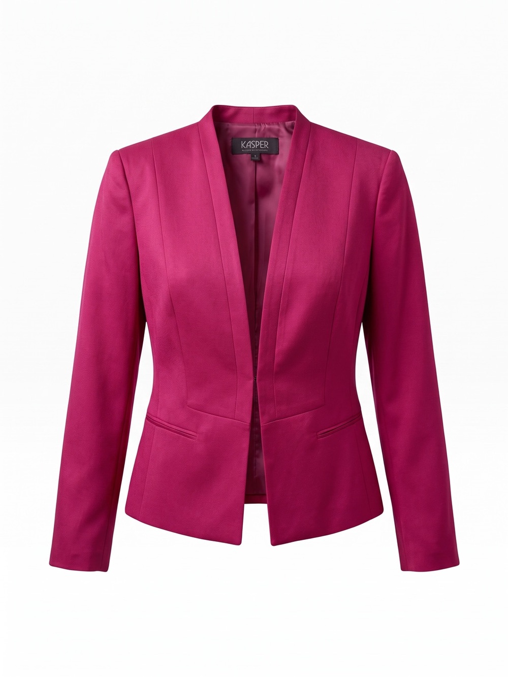 Kasper Fuchsia Pink Open Front Collarless Blazer Jacket - Size S / 6